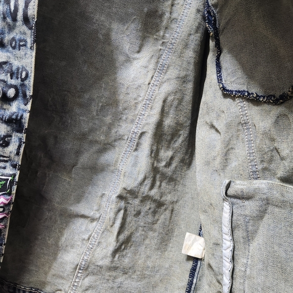Smoke Rise Graffiti Denim Jacket L Sheffield Embroidered Paint Goth Grunge Clean - Picture 8 of 11